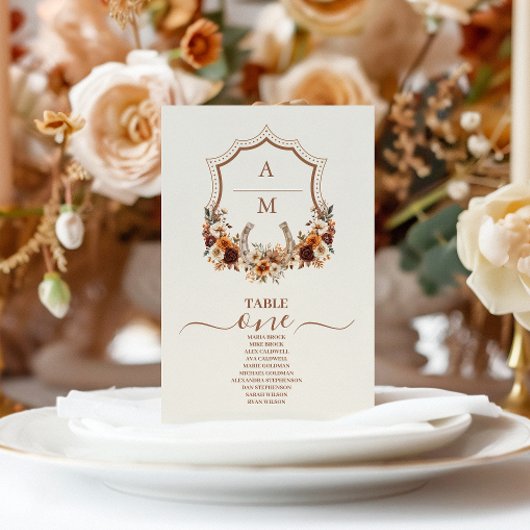 Numéro De Table Mariage de monogramme Floral Western Crest