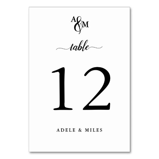 Numéro De Table Mariage de monogramme noir et blanc moderne (Par défaut)
