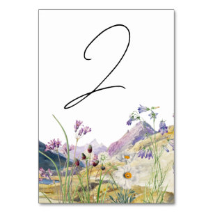 Numéro De Table Mariage de montagne Rustique Fleur sauvage aquarel