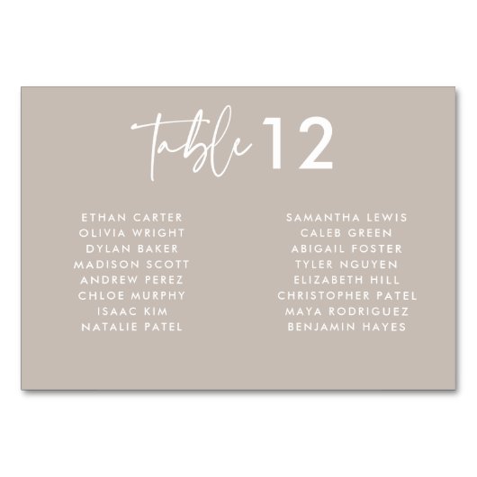Numéro De Table Mariage de noms de script manuscrite Taupe moderne (Devant)