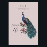 Numéro De Table Mariage de Peacock rose Rustique<br><div class="desc">Ces numéros de table de Mariage Rustique rose Peacock présentent un paon bleu et turquoise dessiné à la main et perché sur les branches de Magnolia en pleine floraison dans l'encre noire. Personnalisez avec le monogramme, les noms et le numéro de table des mariées et mariées en cliquant sur "Personnalisez...</div>
