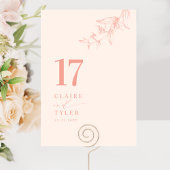 Numéro De Table Mariage de pêche botanique chic et minimal