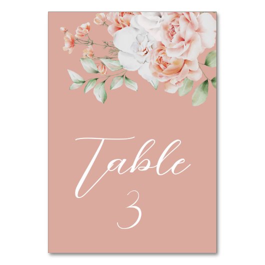 Numéro De Table Mariage de Pêche romantique et Fleurs blanches (Dos)