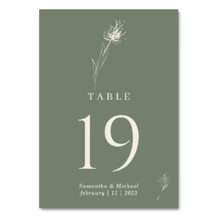 Numéro De Table Mariage de pissenlit de fleurs vert Sage