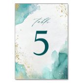 Numéro De Table Mariage de plage abstrait sarcelle et or moderne (Dos)