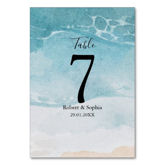 Numéro De Table Mariage de plage bleu estival (Par défaut)