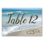 Numéro De Table Mariage de plage Coeurs Monogrammes dans le sable (Devant)