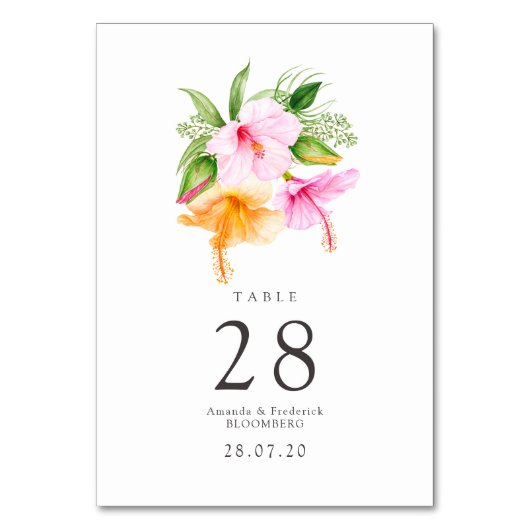 Numéro De Table Mariage de plage floral à l'aquarelle (Par défaut)