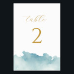 Numéro De Table Mariage de plage minimaliste moderne<br><div class="desc">Double face minimaliste Mariage de plage aqua blanc et or Numéro de table avec simple aquarelle</div>