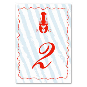Numéro De Table Mariage de plage nautique rayures bleues cœur de h