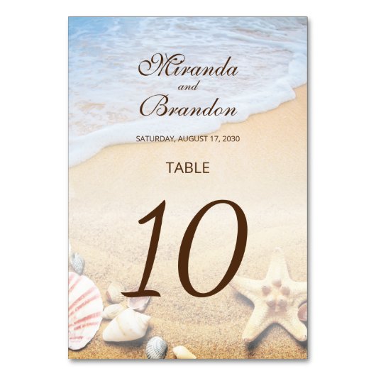 Numéro De Table Mariage de plage tropicale Starfish and Shells mod (Dos)