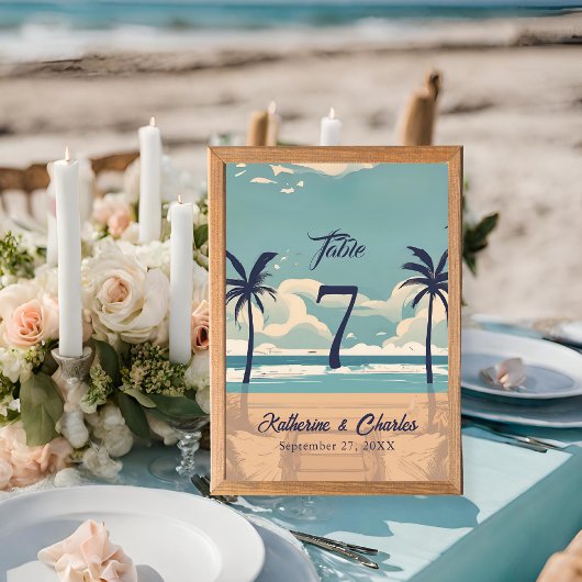 Numéro De Table Mariage de plage Vintage tropical