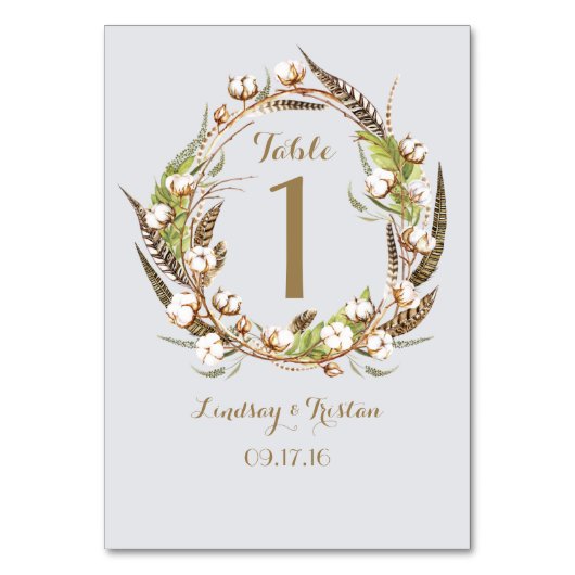 Numéro De Table Mariage de plumes de coton rustique (Dos)