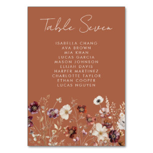 Numéro De Table Mariage de pré-Fleur sauvage d'automne