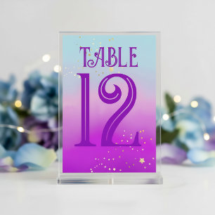 Numéro De Table Mariage de printemps Roses Ombré Aquarelle Violet