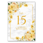 Numéro De Table Mariage de réception en marbre floral jaune rustiq (Dos)