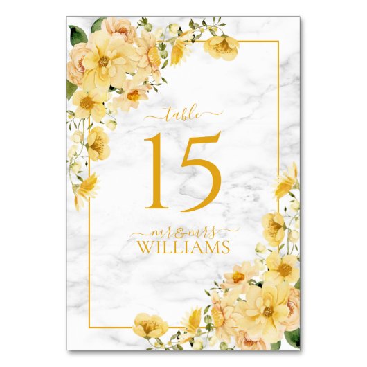 Numéro De Table Mariage de réception en marbre floral jaune rustiq (Par défaut)