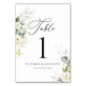 Numéro De Table Mariage de roses blanches vertes Numéros de tablea (Dos)