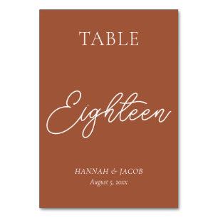 Numéro De Table Mariage de rouille en terre cuite dix-huit