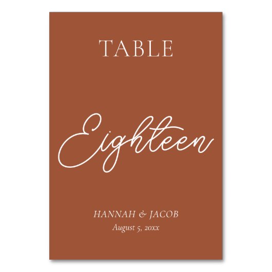 Numéro De Table Mariage de rouille en terre cuite dix-huit (Par défaut)