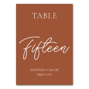 Numéro De Table Mariage de rouille orange brûlée Quinze