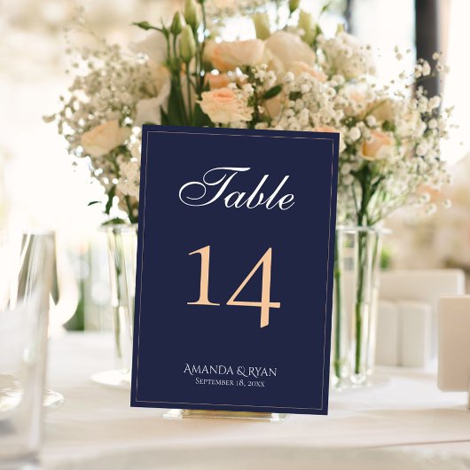 Numéro De Table Mariage de script bleu marine moderne élégant