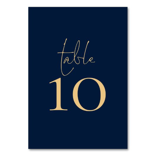Numéro De Table Mariage de script bleu or Classy Navy (Dos)