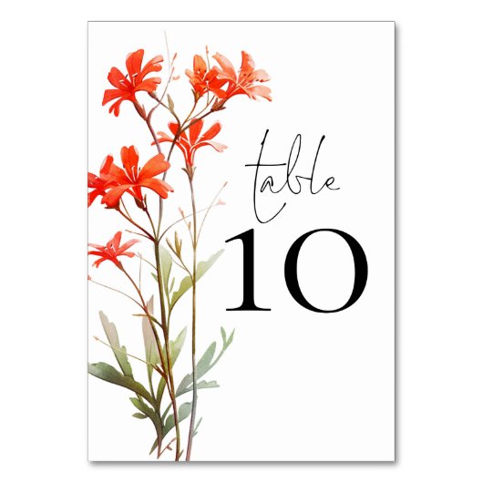 Numéro De Table Mariage de script Boho Red Fleur sauvage (Par défaut)