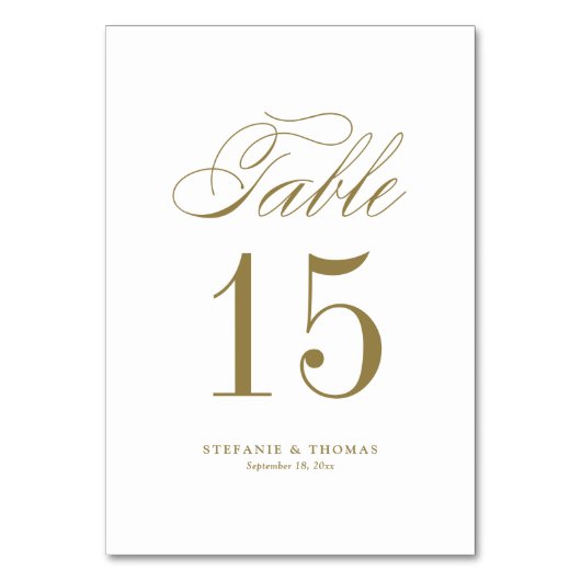 Numéro De Table Mariage de script classique Gold Elegant (Dos)