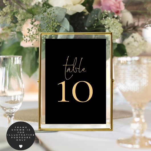 Numéro De Table Mariage de script Classy Black Gold