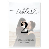 Numéro De Table Mariage de script Coeur élégant de photo défraîchi (Dos)