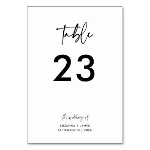 Numéro De Table Mariage de script de calligraphie noir minimal