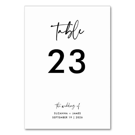 Numéro De Table Mariage de script de calligraphie noir minimal (Dos)