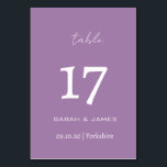 Numéro De Table Mariage de script de lavande minimaliste personnal<br><div class="desc">Élégant Lavande avec police blanche Script Carte de numéro de table personnalisée</div>