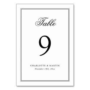 Numéro De Table Mariage de script de trame noir et blanc