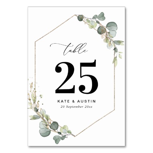 Numéro De Table Mariage de script d'eucalyptus aquarelle (Par défaut)