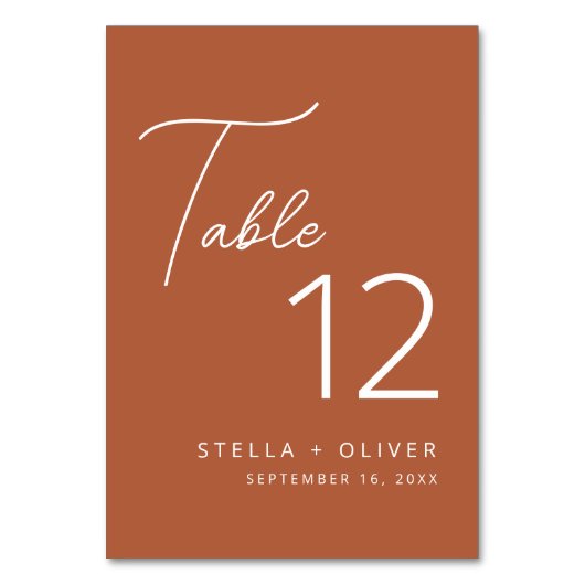 Numéro De Table Mariage de script en terre cuite rustique moderne (Dos)