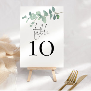 Numéro De Table Mariage de script Eucalyptus Watercolor moderne