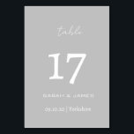 Numéro De Table Mariage de script gris minimaliste personnalisé<br><div class="desc">Elégant Gris avec police blanche Script Carte de numéro de table personnalisée</div>