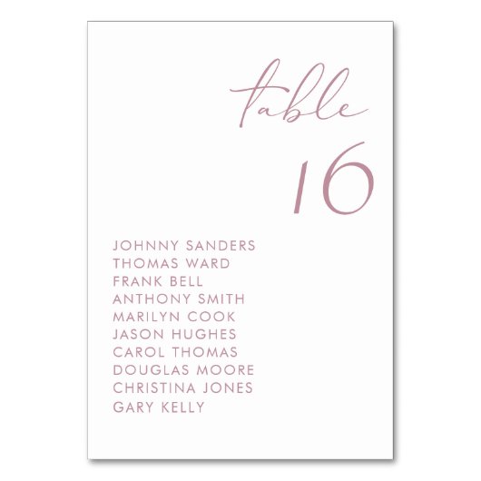 Numéro De Table Mariage de script manuscrit Mauve Modern (Par défaut)