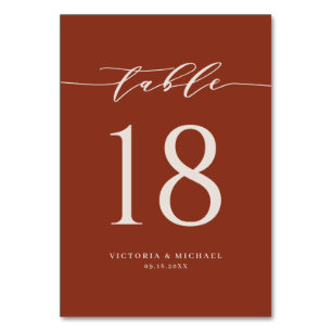 Numéro De Table Mariage de script minimaliste en terre cuite