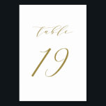 Numéro De Table Mariage de script minimaliste or Numéro de tableau<br><div class="desc">Tableau 19. Elégante carte de numéros de table avec script minimaliste or. Ce numéro de table en or et blanc est parfait pour les mariages,  les diplômes,  les baby showers,  les douches nuptiales et autres événements. D'autres numéros et couleurs sont disponibles.</div>