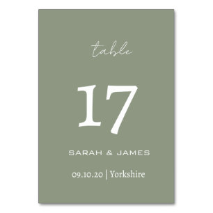 Numéro De Table Mariage de script minimaliste Sage vert personnali