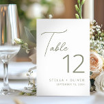 Numéro De Table Mariage de script moderne élégant Sage Green<br><div class="desc">Numéro de table moderne et élégant,  vert sauge avec script de calligraphie et numéro de table de typographie moderne. Idéal pour les mariages ou vos prochaines occasions spéciales.</div>