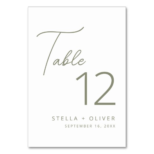 Numéro De Table Mariage de script moderne élégant Sage Green (Par défaut)