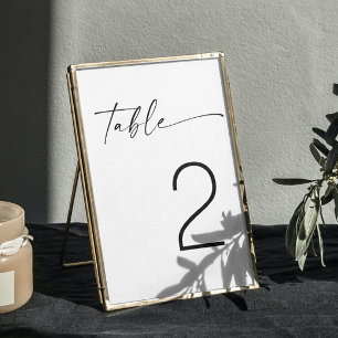 Numéro De Table Mariage de script moderne minimaliste noir et blan