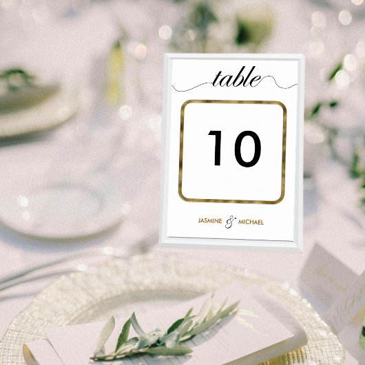 Numéro De Table Mariage de script moderne simple Black Gold élégan