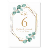 Numéro De Table Mariage de script or Eucalyptus moderne (Dos)