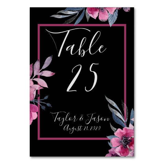 Numéro De Table Mariage de script romantique noir et rose (Dos)