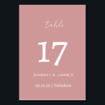 Numéro De Table Mariage de script rose poussiéreux minimaliste per<br><div class="desc">Elégant rose Dusty avec police blanche Script Carte de numéro de table personnalisée</div>